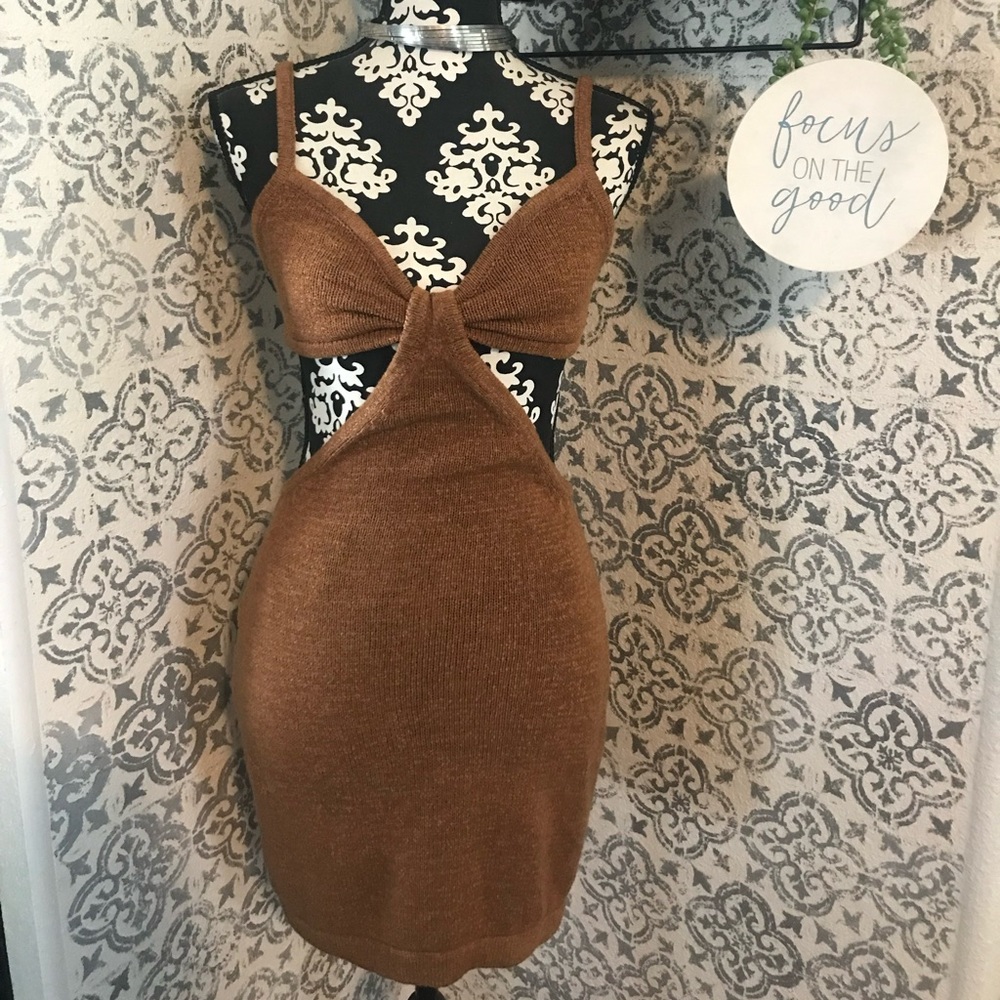 Beige Botany Cut Out Mini Dress